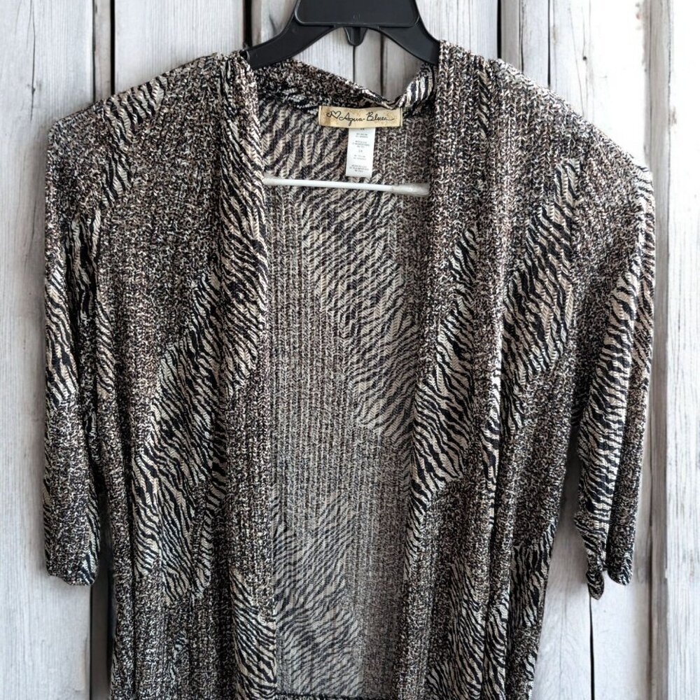 Aqua Blues PLus Size 2X Zebra Animal Print Sheer Open Cardigan Jacket USA‎ MAde